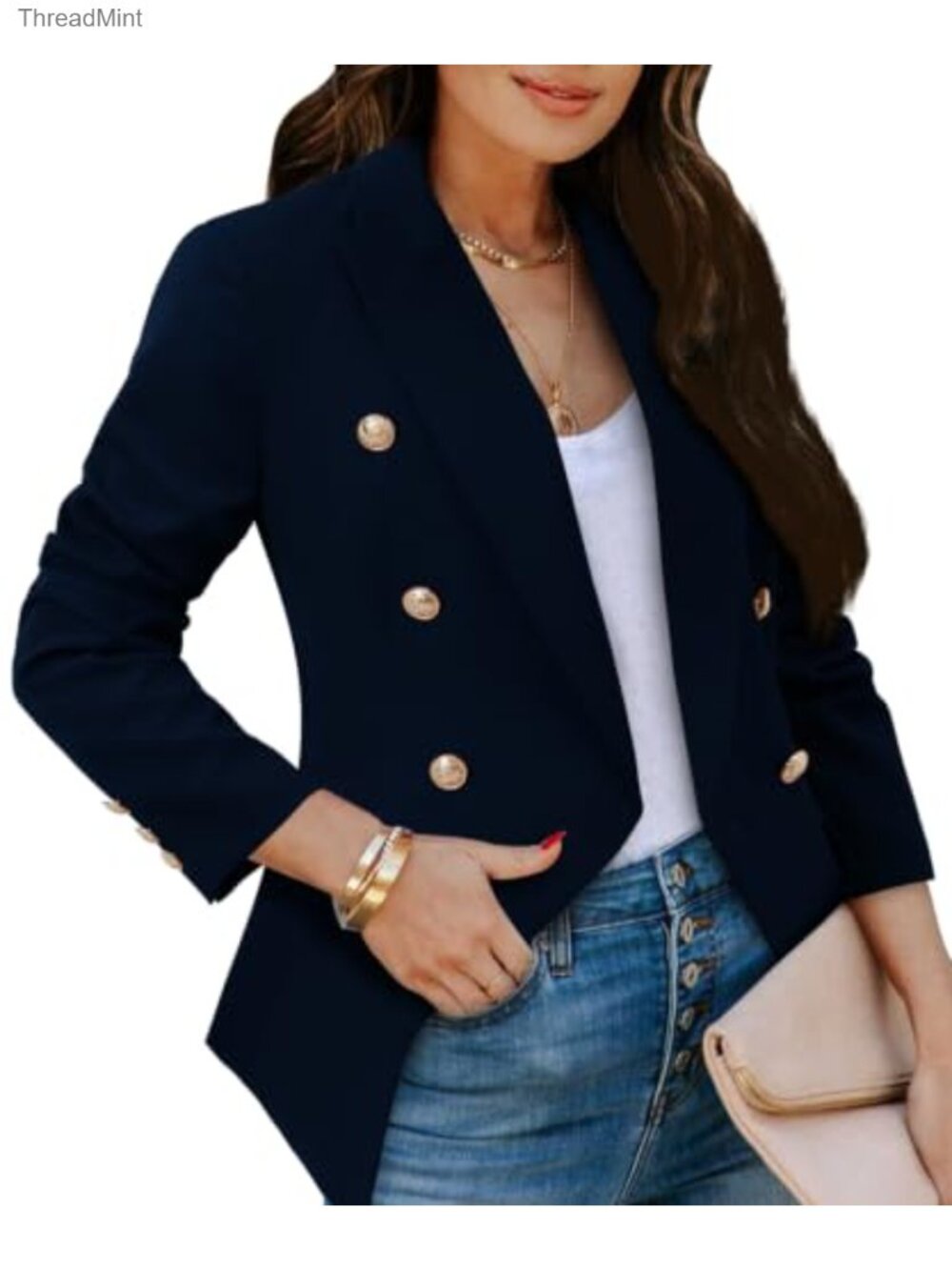 Women's Double Breasted Gold Button Business Casual Blazer
